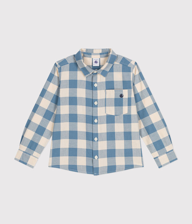 Camicia in flanella bambino blu/ecru