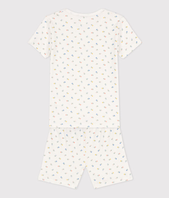 Pigiama bambina corto in cotone aderente bianco MARSHMALLOW/bianco MULTICO