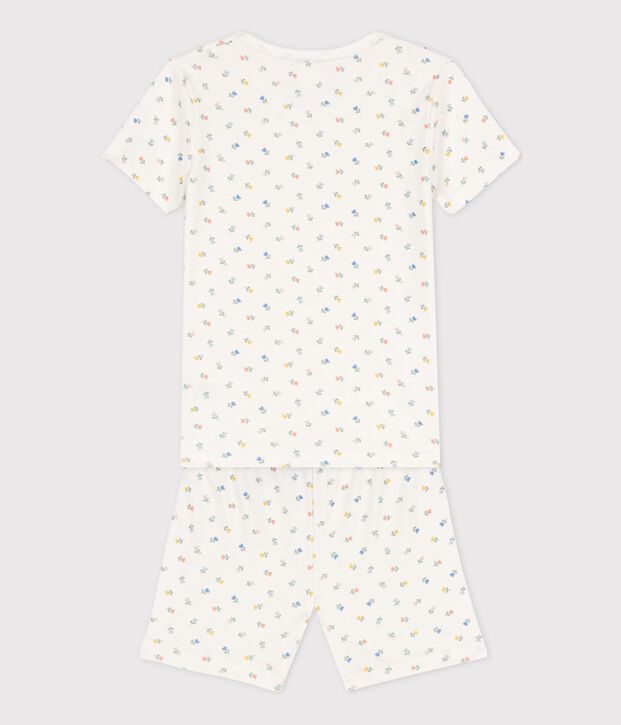 Pigiama bambina corto in cotone aderente bianco/multicolore