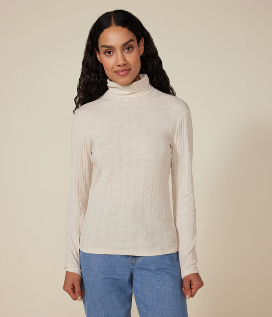 T-shirt L'Iconique donna in cotone fantasia con collo a lupetto beige MONTELIMAR CHINE