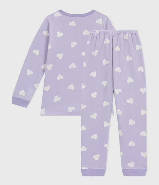 Pigiama in ciniglia con stampa a cuori bambina viola/bianco