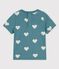 T-shirt beb&egrave; a maniche corte in cotone biologico con fantasia a cuori verde/ecru