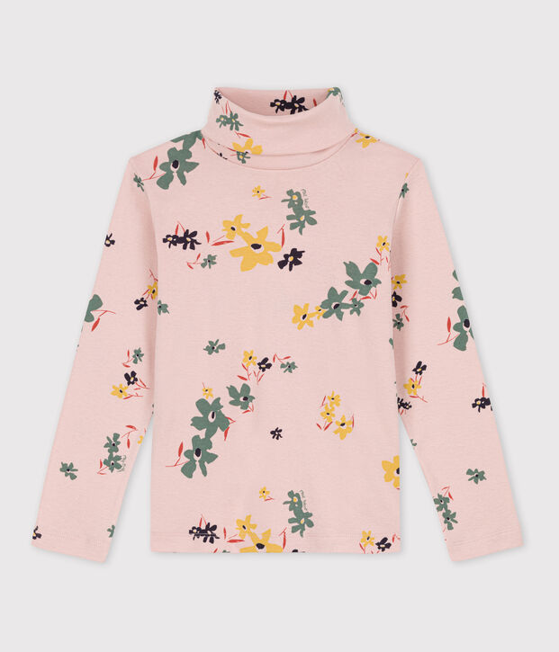 Dolcevita in cotone a fiori bambina rosa/multicolore