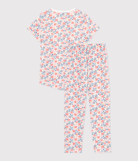 Pigiama a maniche corte e gamba lunga in cotone con stampa bambina bianco MARSHMALLOW/bianco MULTICO