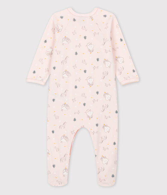 Tutina pigiama fantasia principessa in ciniglia di cotone biologico rosa FLEUR/bianco MULTICO