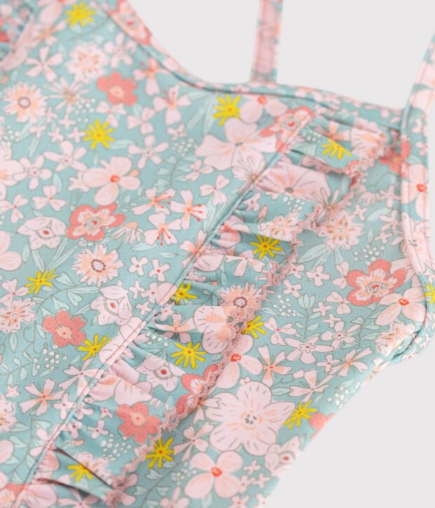 Costume da bagno intero a fiori bambina blu/multicolore