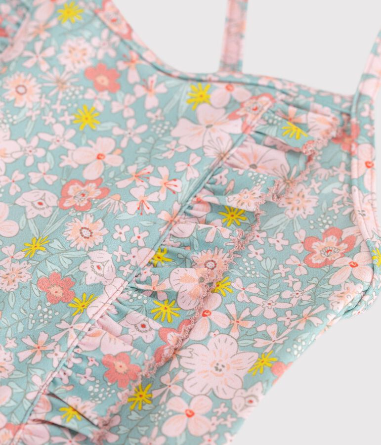 Costume da bagno intero a fiori bambina blu/multicolore