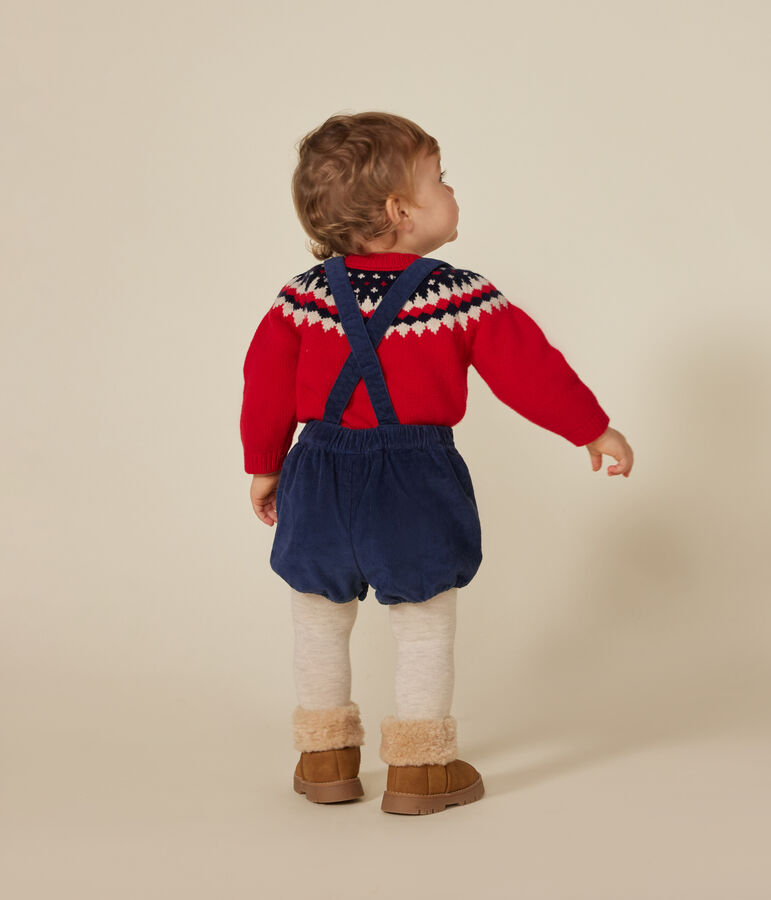 Shorts con bretelle in velluto neonato blu