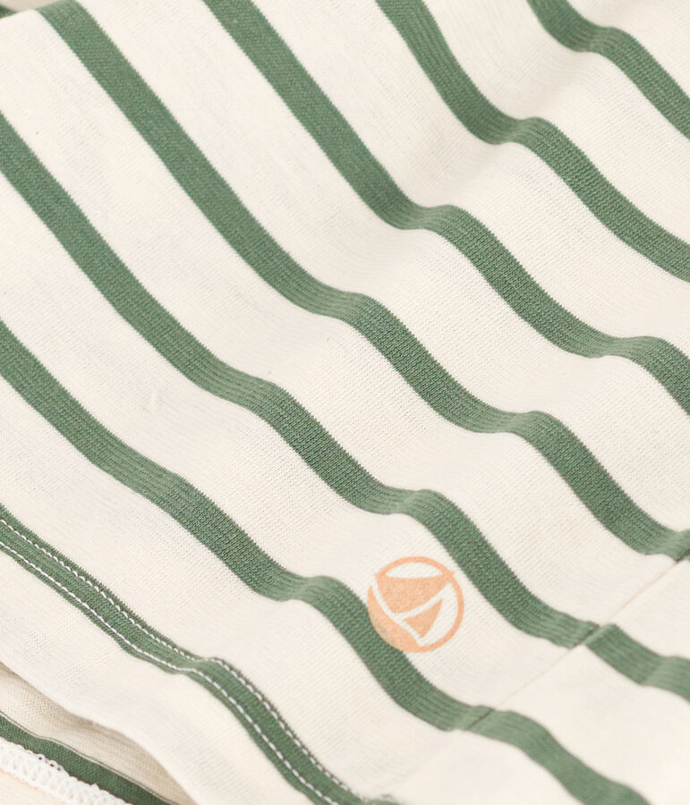 T-shirt donna Le droit scollo a V in cotone a righe ecru/verde