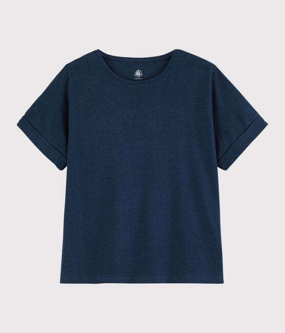 T-shirt in cotone/lino tinta unita Donna blu MEDIEVAL
