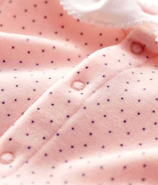 Tutina pigiama bebè femmina in ciniglia di cotone biologico con collo stampato a pois rosa MINOIS/ MAJOR