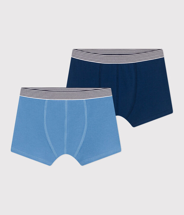 Set di 2 boxer in cotone ed elastan tinta unita bambino multicolore