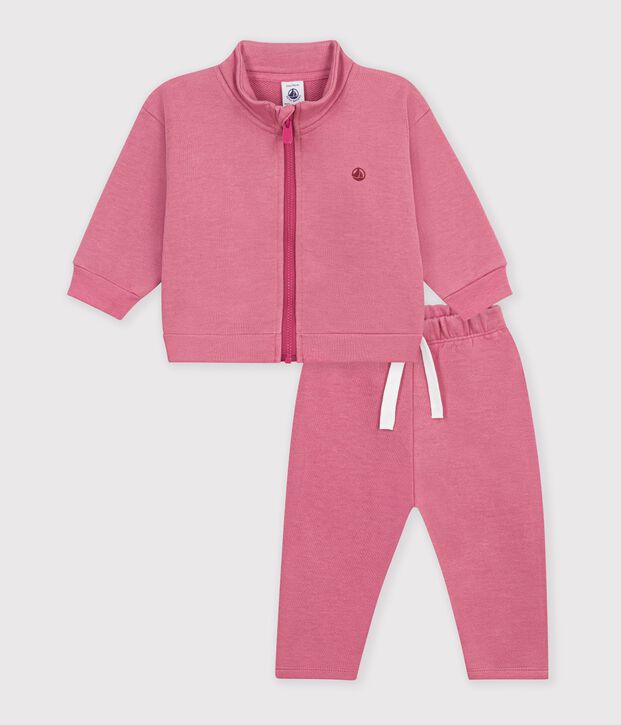 Set per neonato composto da felpa e pantaloni in cotone tinta unita rosa