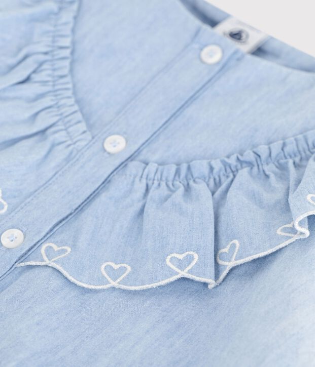 Blusa a maniche corte in cotone tinta unita bambina blu
