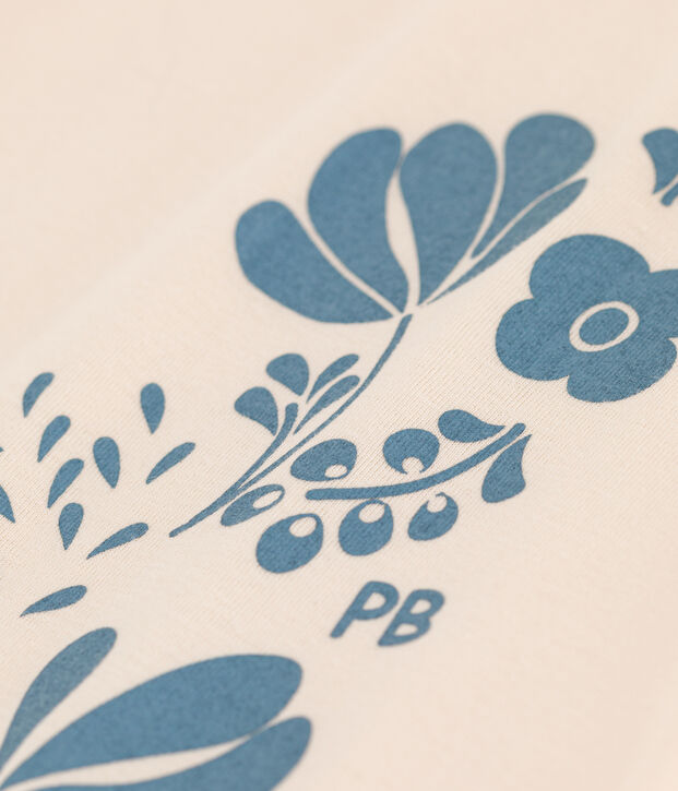 T-shirt a maniche lunghe in cotone bambino unisex ecru/blu