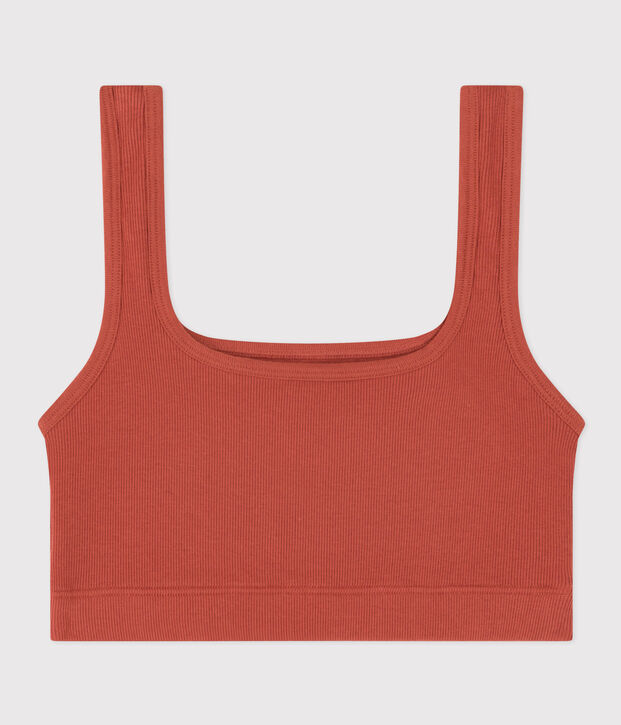 Bralette a tinta unita in cotone ed elastan donna marrone
