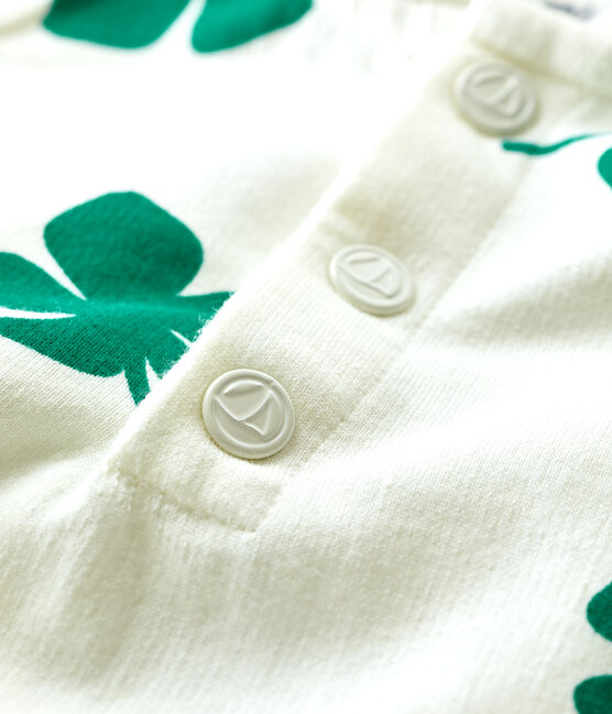 Felpa bebè in molleton con motivo vegetale e cappuccio bianco MARSHMALLOW/verde GAZON