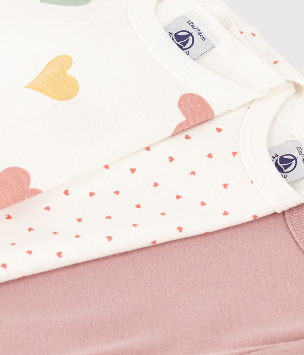 Confezione da 3 body beb&egrave; a maniche lunghe in cotone a cuori multicolore