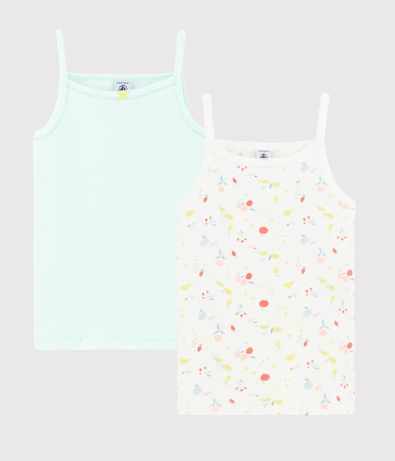 Confezione da 2 canottiere con spalline fantasia frutti bambina in cotone biologico variante 1