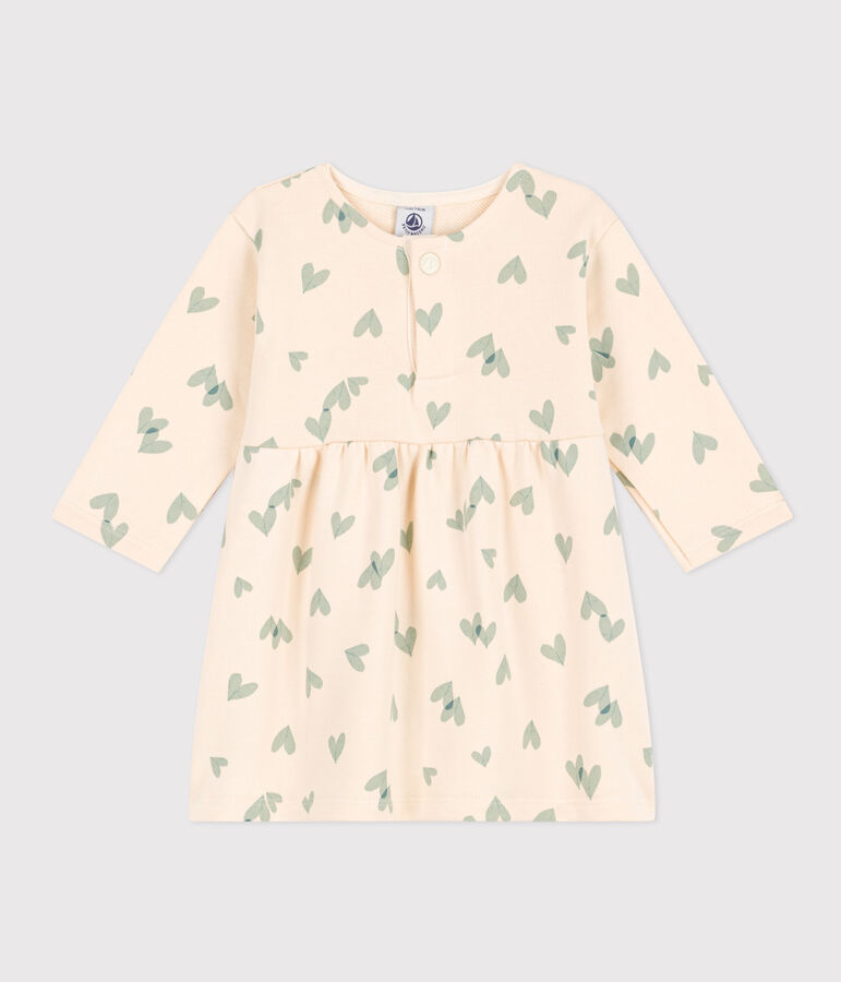 Abito a maniche lunghe in tessuto felpato per beb&egrave; ecru/verde