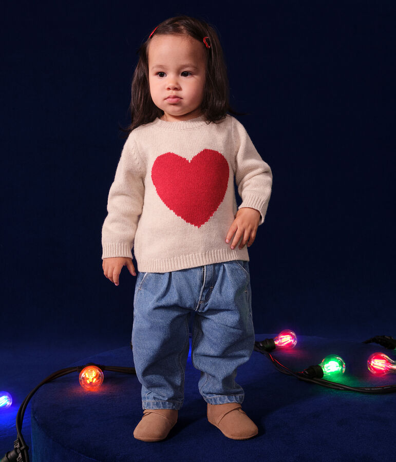 Pullover in maglia con lana neonato ecru/rosso