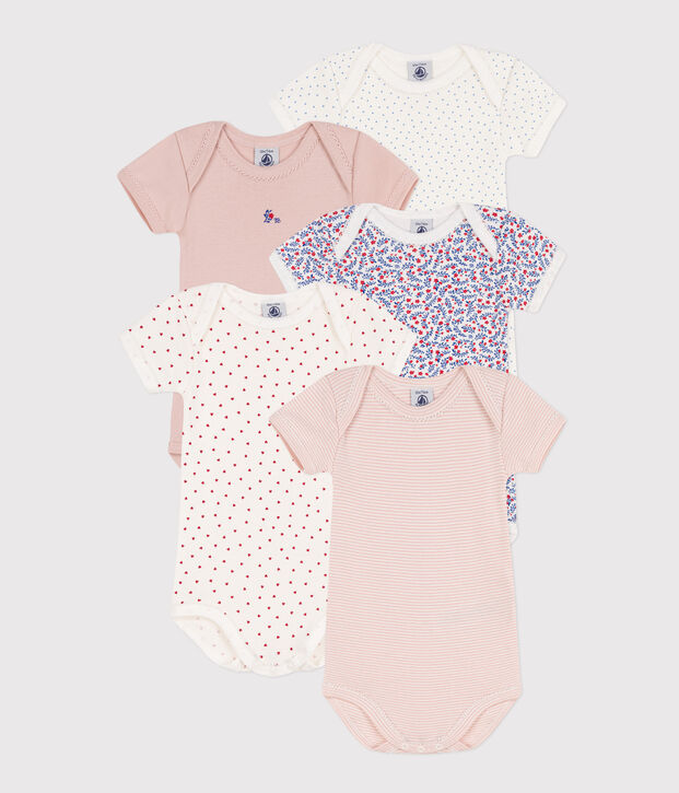 Confezione da 5 body manica corta a fiori in cotone multicolore