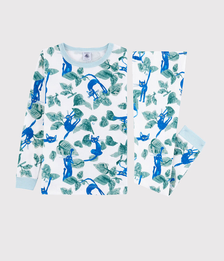 Pigiama snugfit fantasia gatto bambino in cotone bianco/multicolore