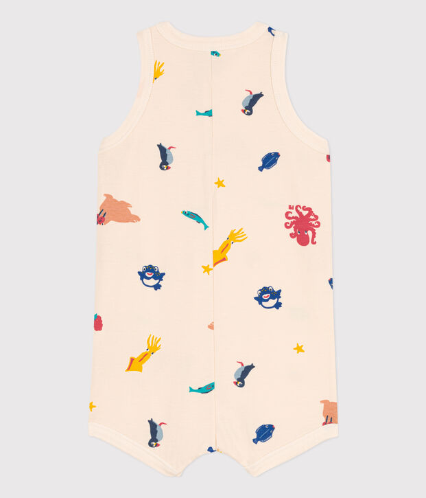 Tutina corta beb&egrave; in jersey stampato ecru/multicolore