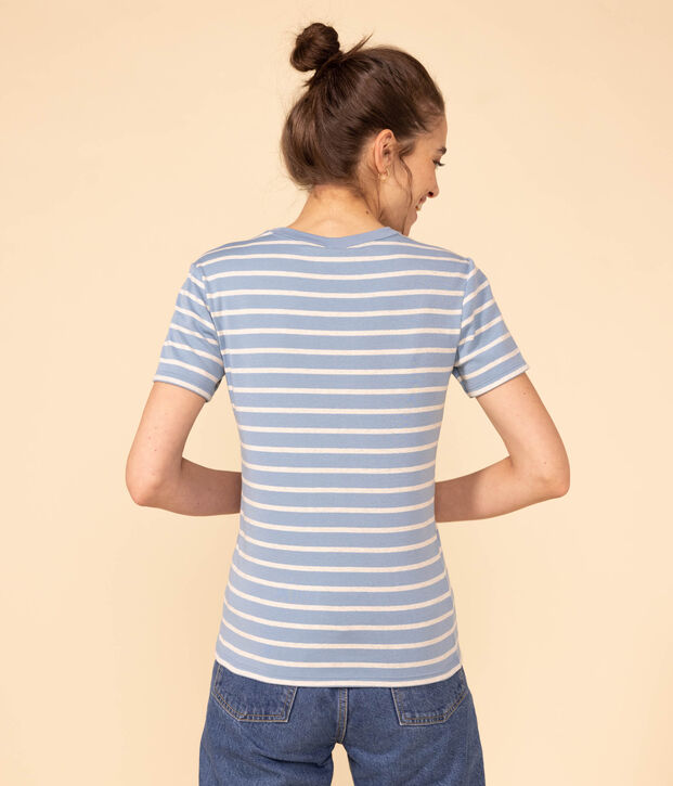 T-shirt L'ICONIQUE girocollo in cotone Donna blu/beige