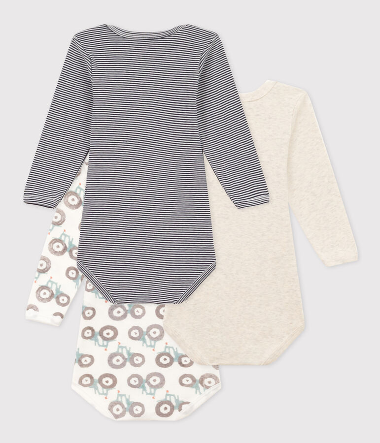 Confezione da 3 body beb&egrave; a maniche lunghe in cotone con motivo trattori multicolore