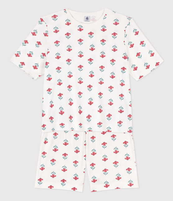 Pigiama donna corto in cotone a fiori bianco MARSHMALLOW/bianco MULTICO