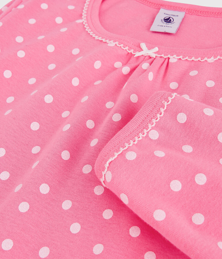 Camicia da notte bambina in cotone arricciato rosa/bianco