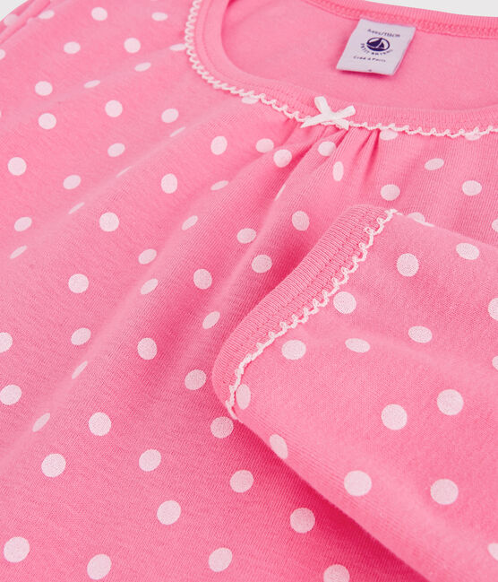 Camicia da notte bambina in cotone arricciato rosa PETAL/bianco ECUME