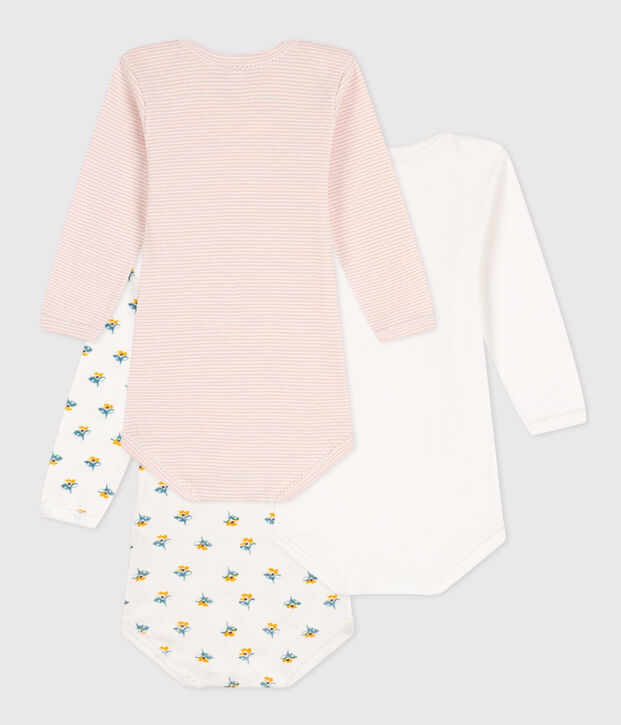 Confezione da 3 body beb&egrave; in cotone a fiori a maniche lunghe multicolore