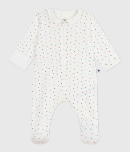 Pigiama in cotone con colletto e cuori stampati neonato bianco MARSHMALLOW/bianco MULTICO