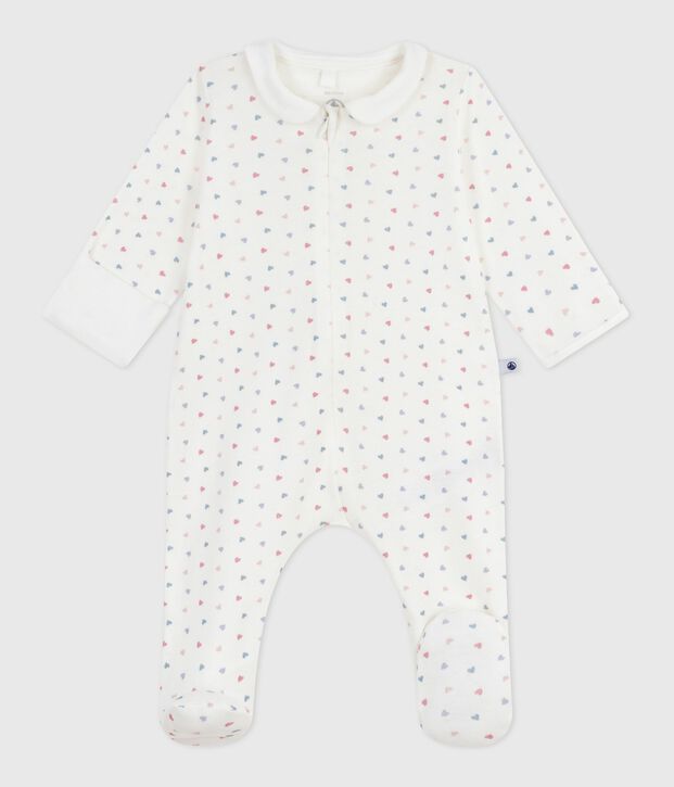 Pigiama in cotone con colletto e cuori stampati neonato bianco/multicolore