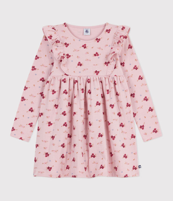 Abito a maniche lunghe in cotone bambina rosa JOLI/bianco MULTICO