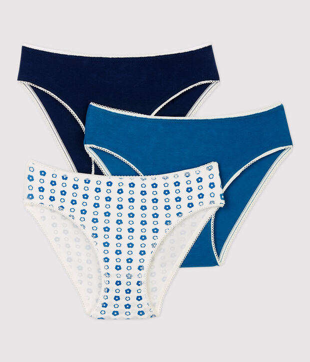 Confezione da 3 slip bambina a fiori in cotone biologico e elastan multicolore