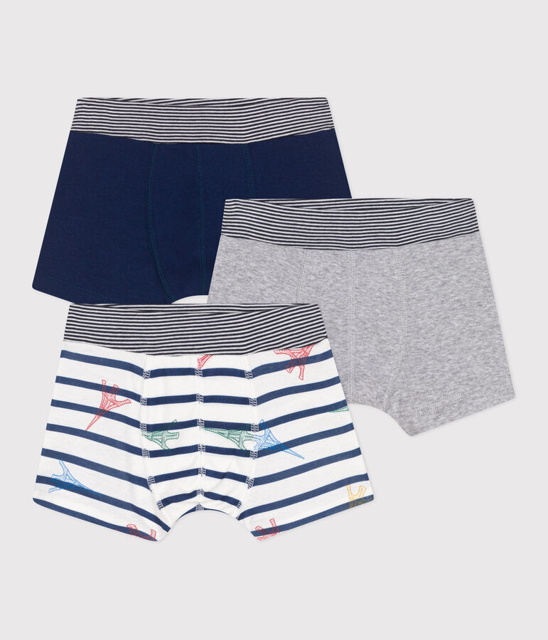 Set di 3 boxer in cotone con stampa Parigi e vita rivestita bambino multicolore
