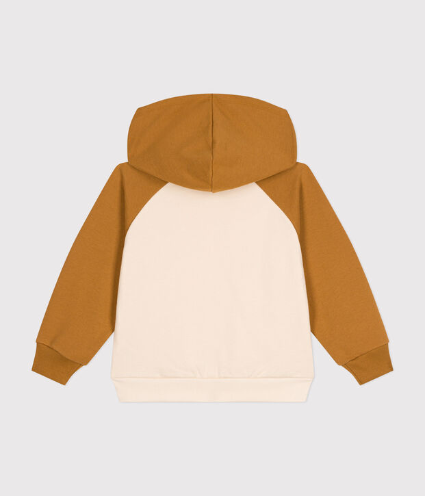Maglia con cappuccio in tessuto felpato bambino ecru/marrone