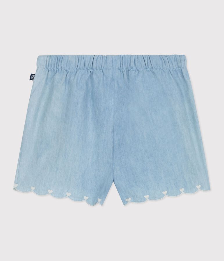 Shorts in chambray ricamato neonata blu