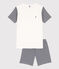 Pigiama corto bambino in cotone millerighe blu SMOKING/bianco MARSHMALLOW