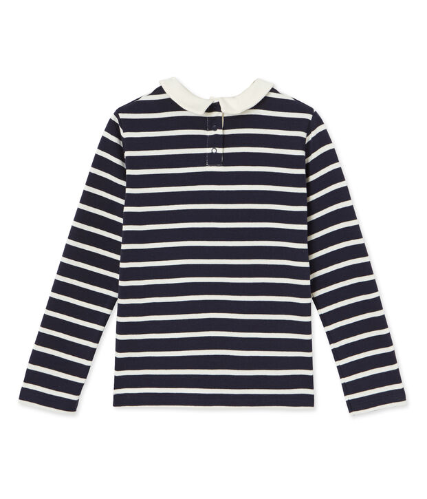 T-shirt fille manches longues ray&eacute; blu/bianco