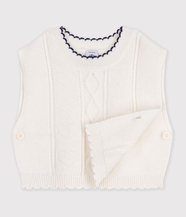 Pullover senza maniche in maglia di misto lana e cotone neonato bianco
