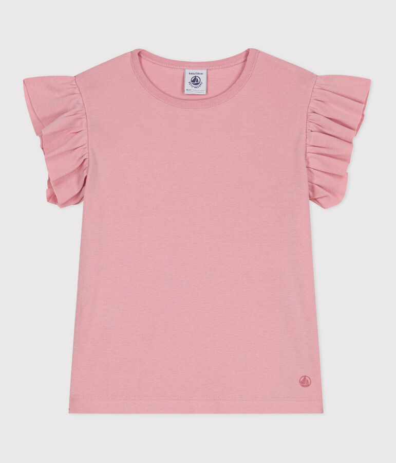 T-shirt a maniche corte in cotone tinta unita bambina rosa