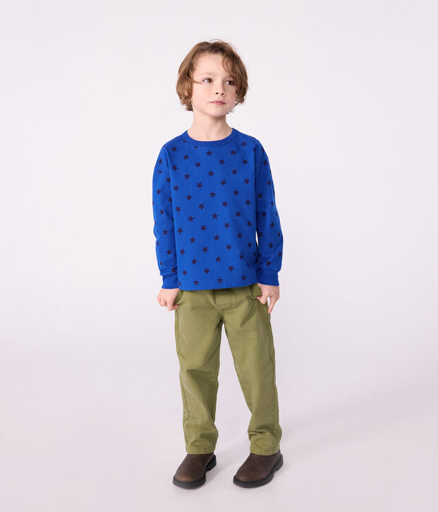T-shirt a maniche lunghe in cotone con stampa bambina blu/blu