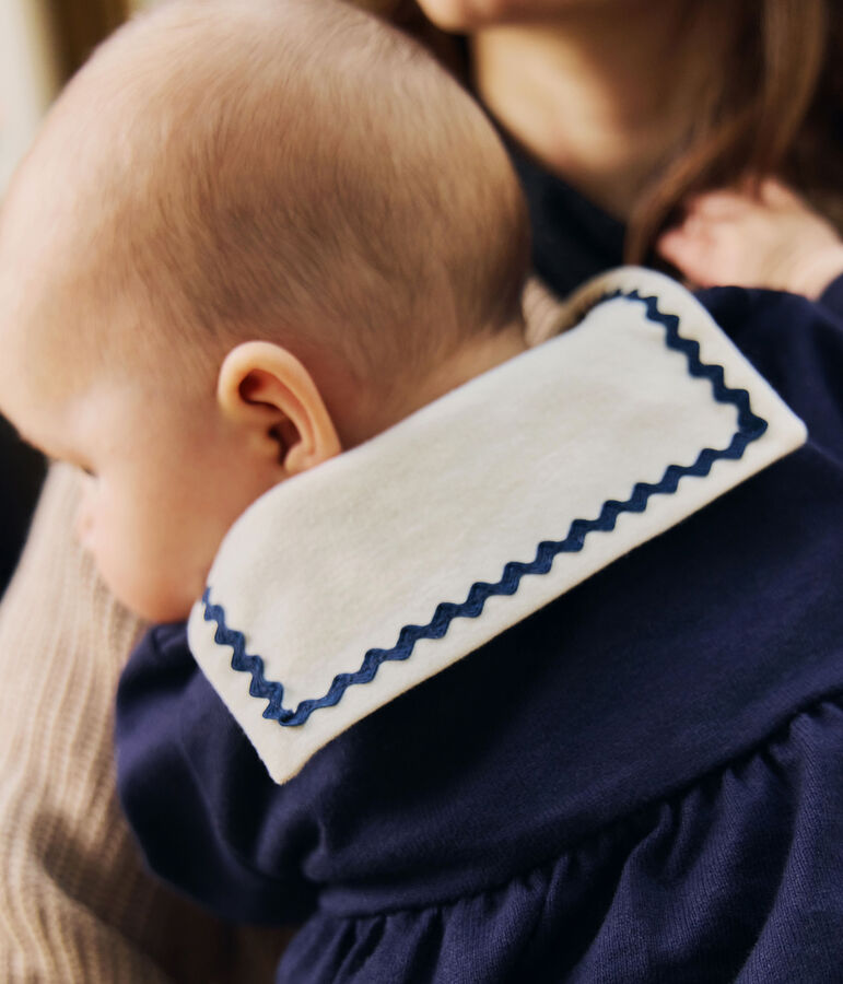 Abito dallo spirito marinaro con colletto alla marinara e leggings in cotone neonato blu/ecru