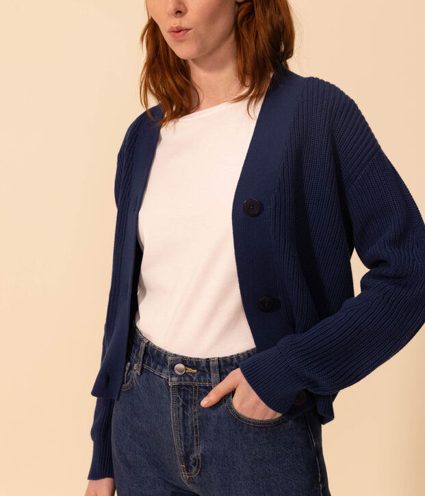 Cardigan a costa inglese in cotone Donna blu