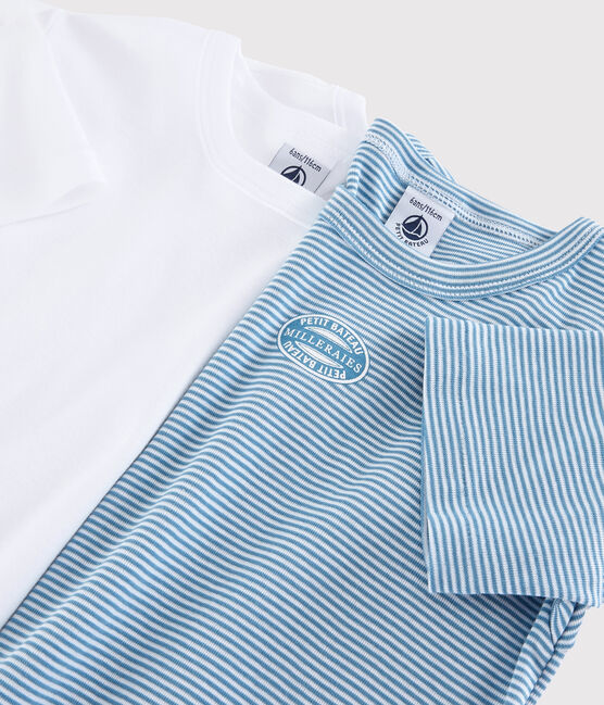 Duo t-shirt bambino maniche corte millerighe blu in cotone biologico variante 1