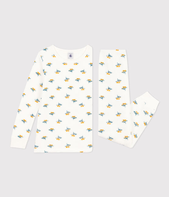 Pigiama fiore bambina in spugna bouclette bianco MARSHMALLOW/bianco MULTICO